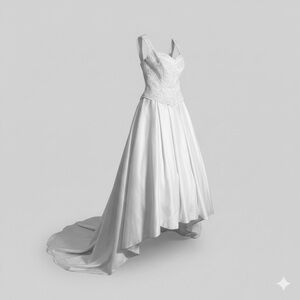 Emme Bridal Ivory Satin Wedding Dress with Embroidered Corset & Train – Size 12